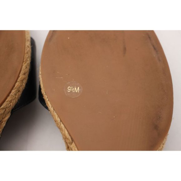 Tory Burch Black Marion Leather Espadrille Trim Quilted Wedge Sandals 9.5 M - Picture 3 of 12